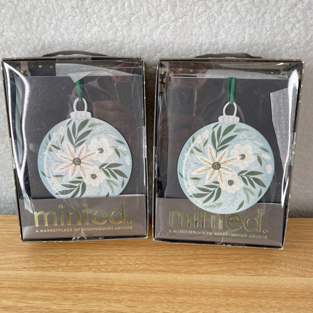 Minted Floral Bulb Christmas Card Megan Cash 2 Boxes 20 Count Total Blue Glitter
